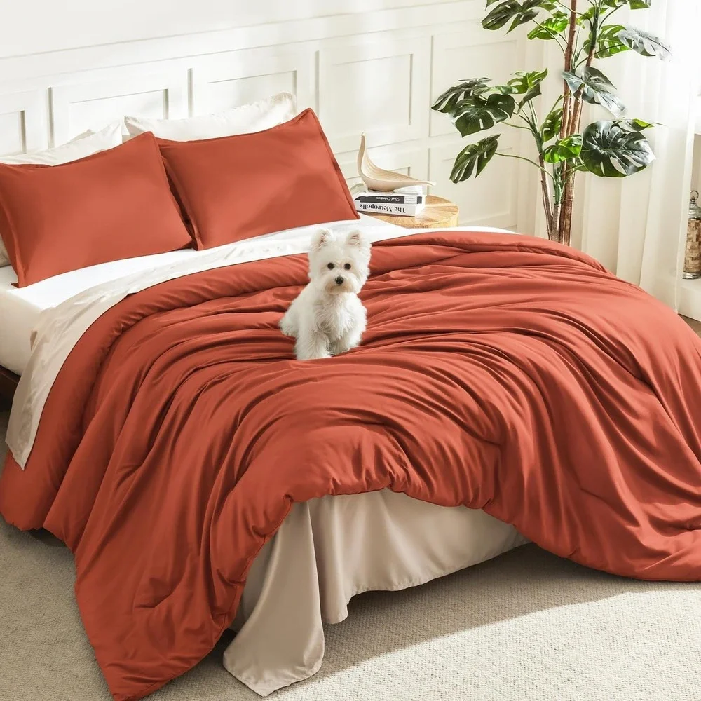 Comforter Set Full Size, 3 Pieces Burnt Orange Soft Fluffy Down Alternative NEW